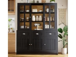 Buffet de cocina moderno 140×38,5×175 cm - con 5 puertas y 3 cajones y 9 estantes - negro