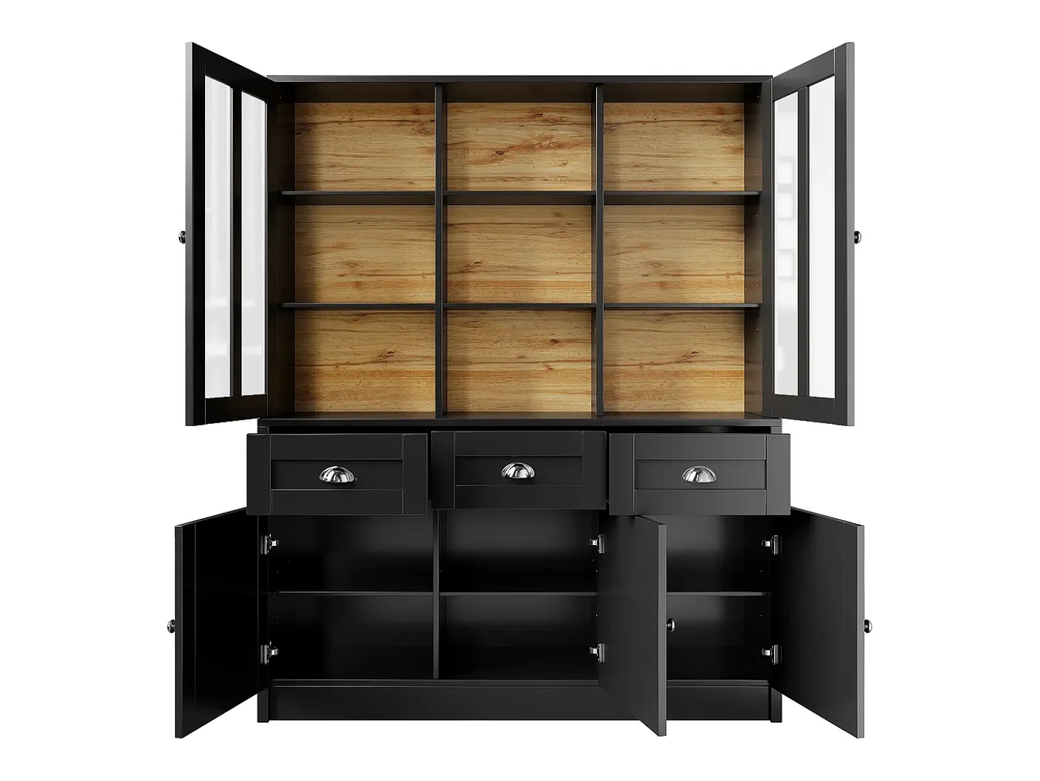 Buffet de cocina moderno 140×38,5×175 cm - con 5 puertas y 3 cajones y 9 estantes - negro