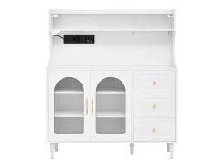 Buffet de cocina moderno 120x40x138.5cm - con toma de corriente y portacopas de vino - con 3 cajones y 2 puertas - Blanco