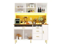Buffet de cocina 145x39x171 cm - 4 puertas de vidrio - 4 cajones - casillero para vino - con iluminación LED - blanc