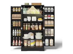 Buffet de cocina 60x40x120 cm - con sensor de luz LED - con 2 puertas - con estantes - Negro