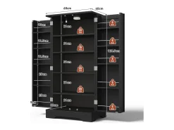 Buffet de cocina 60x40x120 cm - con sensor de luz LED - con 2 puertas - con estantes - Negro