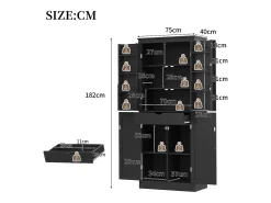 Buffet de cocina 75x40x180cm - 2 puertas de almacenamiento con estantes - 1 cajón y compartimento de almacenamiento - Negro