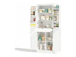 Buffet de cocina 75x40x180cm - 2 puertas de almacenamiento con estantes - 1 cajón y compartimento de almacenamiento - Blanco