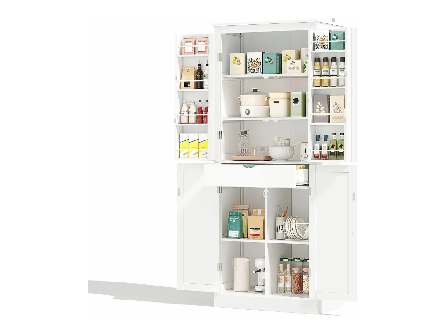 Buffet de cocina 75x40x180cm - 2 puertas de almacenamiento con estantes - 1 cajón y compartimento de almacenamiento - Blanco