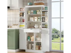 Buffet de cocina 75x40x180cm - 2 puertas de almacenamiento con estantes - 1 cajón y compartimento de almacenamiento - Blanco