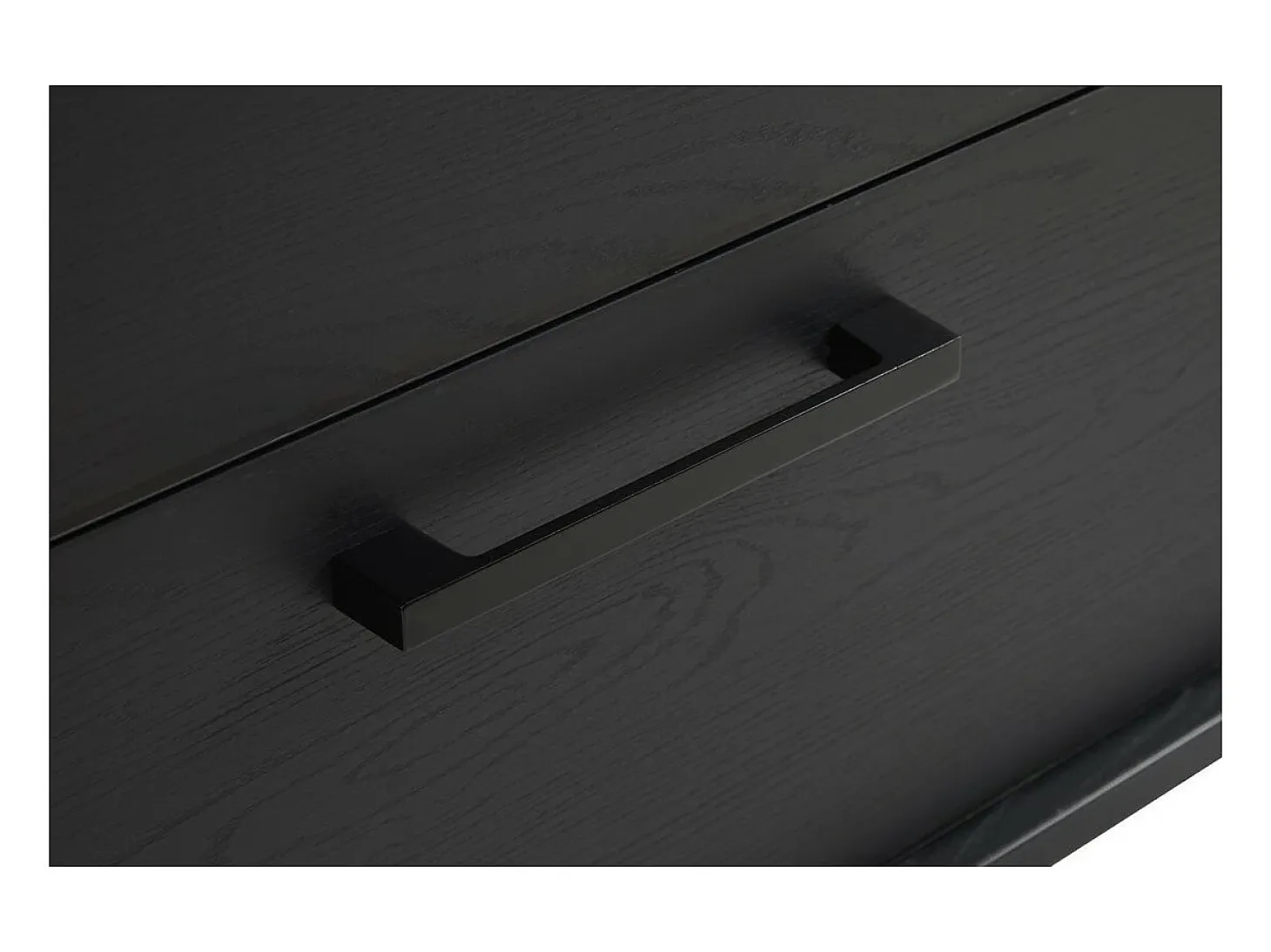 Buffet de diseño de 220cm con 2 puertas y 3 cajones para salón de color negro y roble colección LOFT con patas de metal.