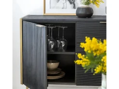 Buffet de madera de mango y metal dorado Ange con muchos compartimentos