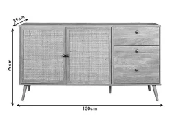 Buffet de Ratán Natural con 3 Cajones y 2 Puertas - 150x39x79 cm - Elegante Almacenamiento para Salón.