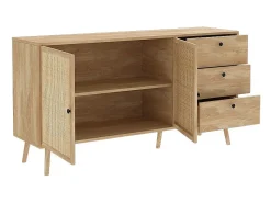 Buffet de Ratán Natural con 3 Cajones y 2 Puertas - 150x39x79 cm - Elegante Almacenamiento para Salón.
