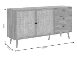 Buffet de Ratán Natural con 3 Cajones y 2 Puertas - 150x39x79 cm - Elegante Almacenamiento para Salón.