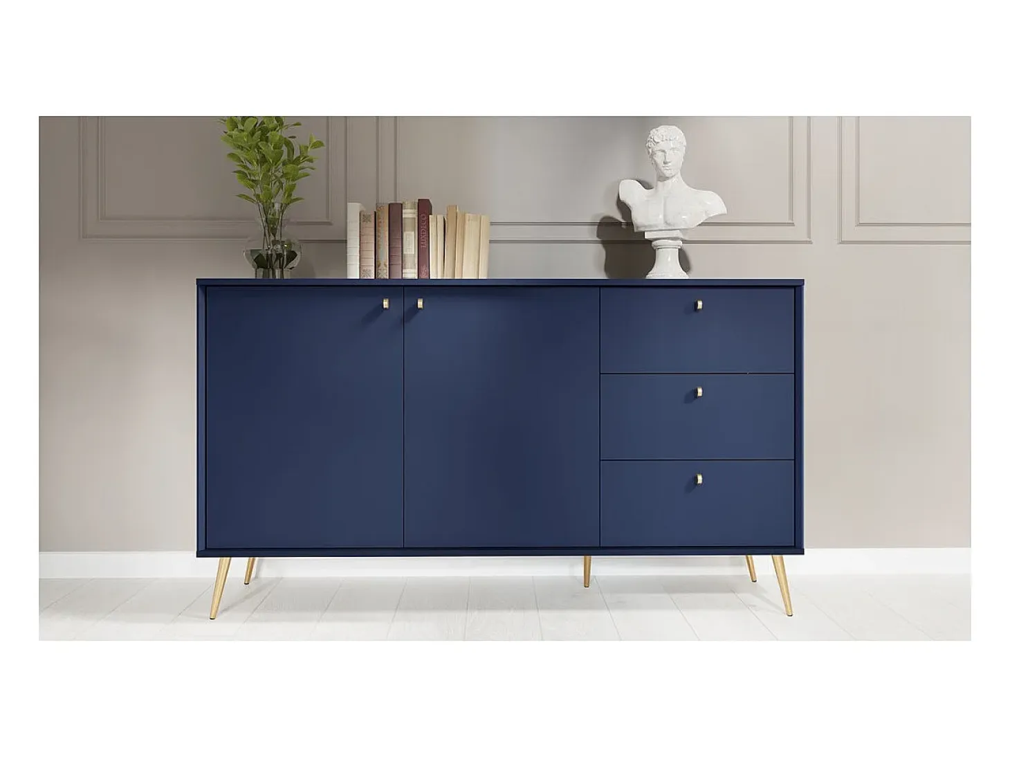 Buffet diseño AZURÉA – 2 puertas & 3 cajones – Azul profundo – 156x89x41 cm