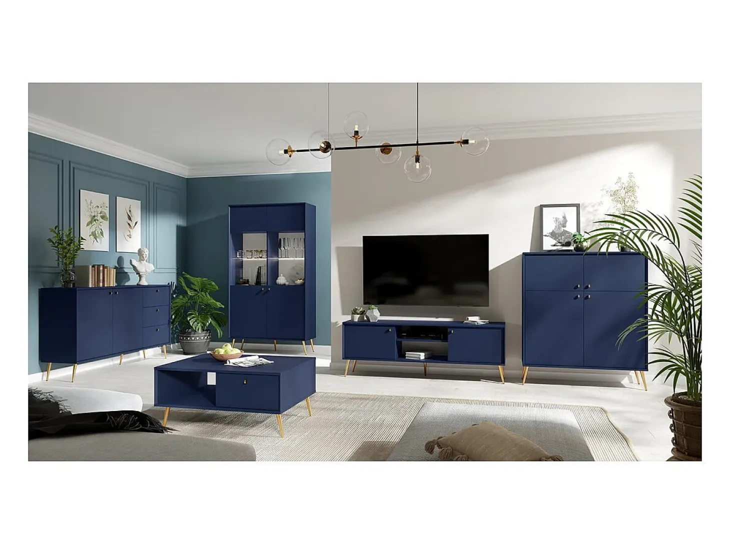 Buffet diseño AZURÉA – 2 puertas & 3 cajones – Azul profundo – 156x89x41 cm