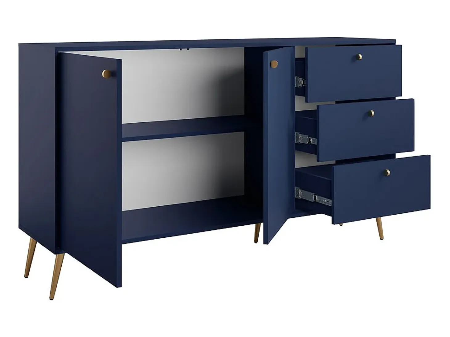 Buffet diseño AZURÉA – 2 puertas & 3 cajones – Azul profundo – 156x89x41 cm
