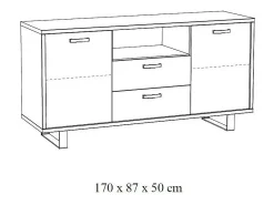 Buffet diseño 170cm 2 puertas y 2 cajones para salón color roble dorado colección NEWTON
