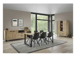 Buffet diseño 170cm 2 puertas y 2 cajones para salón color roble dorado colección NEWTON