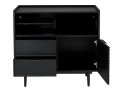 Buffet en MDF con LED - 1 puerta, 2 cajones y 2 compartimentos abiertos - Negro