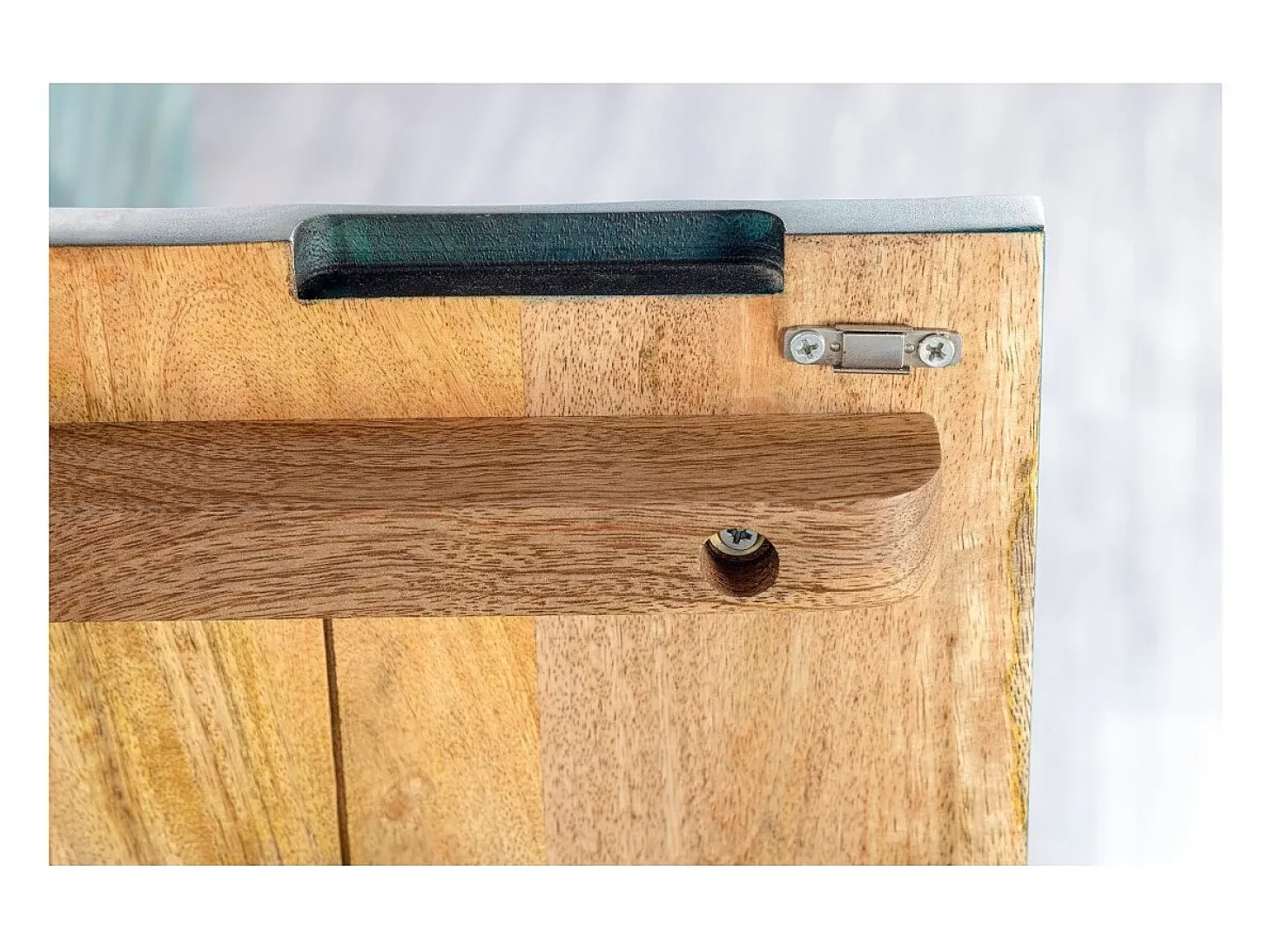 Buffet LUMBER 180 cm – Madera tallada turquesa y dorada, estilo diseño contemporáneo