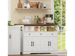 Buffet moderno 140×35×95 cm - con 4 puertas y 3 cajones - blanco+natural