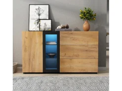 Buffet moderno - con 3 cajones - con LED - Natural + Negro