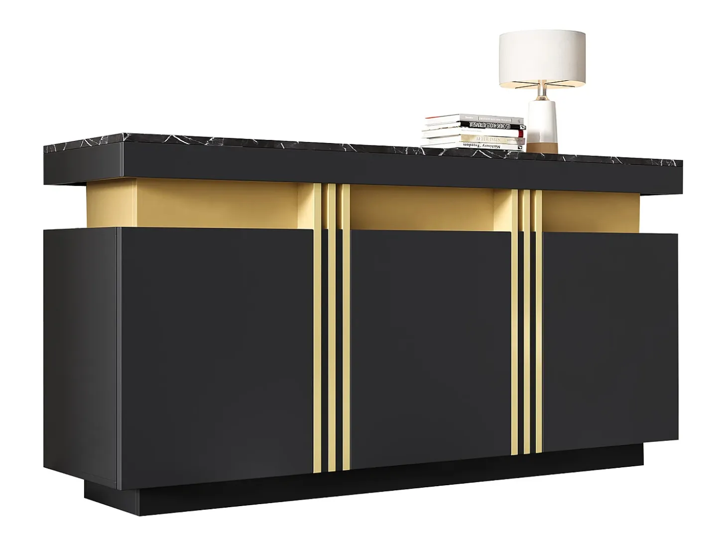 Buffet moderno 140x38x70 cm - 3 puertas - Estantes ajustables - negro