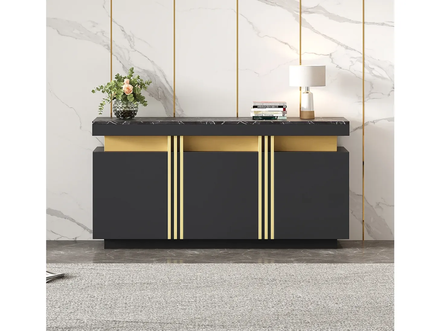 Buffet moderno 140x38x70 cm - 3 puertas - Estantes ajustables - negro