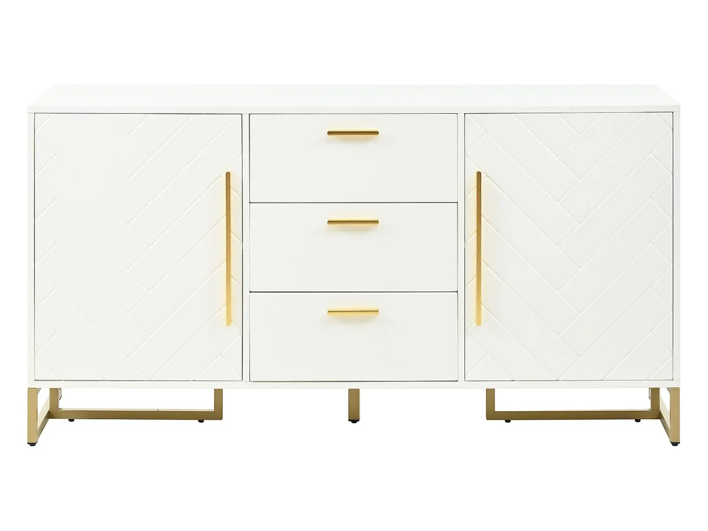 Buffet moderno 145x40x75cm - con 2 puertas y 3 cajones - con estantes ajustables - con diseño de espiga - Blanco