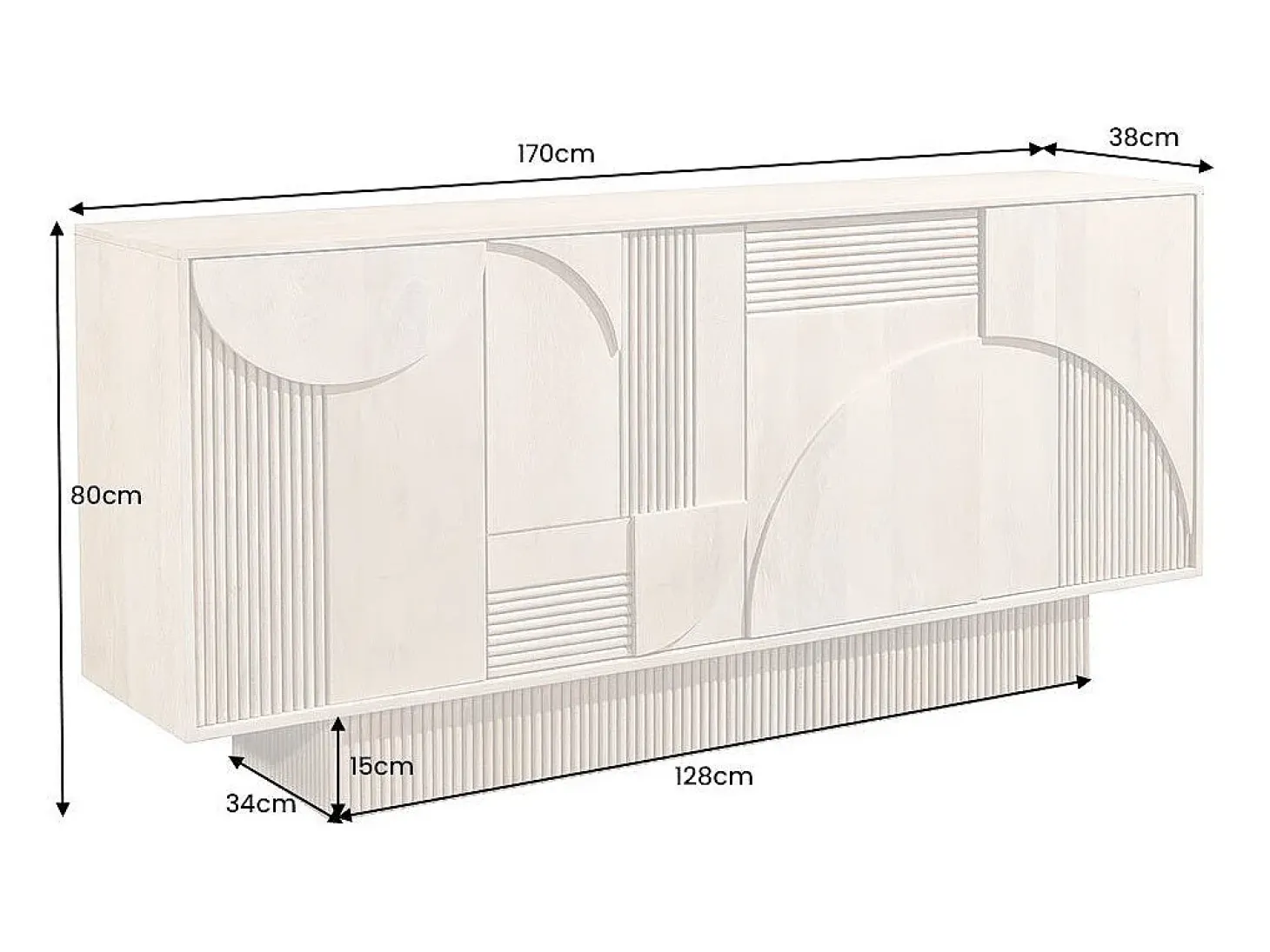 Buffet ORINO 170 cm – Madera maciza de mango blanqueado – Estilo Art Déco