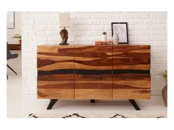 Buffet ORKAN 150 cm – Madera maciza de Sesham y metal negro – 3 puertas diseño industrial
