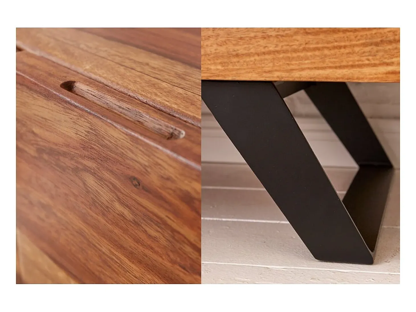 Buffet ORKAN 150 cm – Madera maciza de Sesham y metal negro – 3 puertas diseño industrial