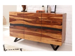 Buffet ORKAN 150 cm – Madera maciza de Sesham y metal negro – 3 puertas diseño industrial