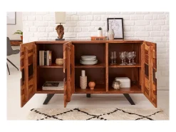 Buffet ORKAN 150 cm – Madera maciza de Sesham y metal negro – 3 puertas diseño industrial