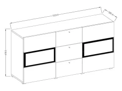 Buffet RAMOS 130 cm – Roble y negro super mate – 2 puertas con vidrio y 3 cajones – Sin LED