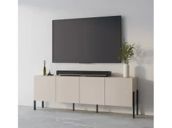 Buffet SALMA 4 puertas Push-to-Open – beige & negro mate, 204×70×40 cm