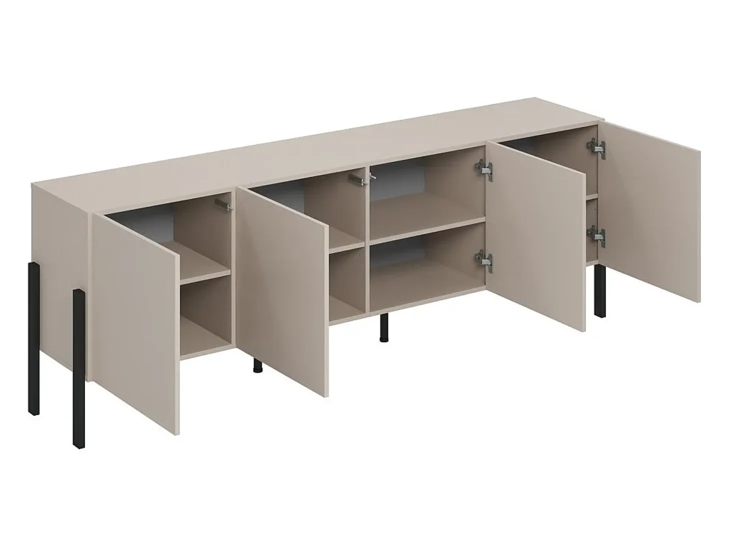 Buffet SALMA 4 puertas Push-to-Open – beige & negro mate, 204×70×40 cm