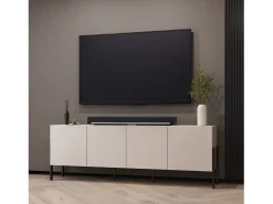 Buffet SALMA 4 puertas Push-to-Open – beige & negro mate, 204×70×40 cm