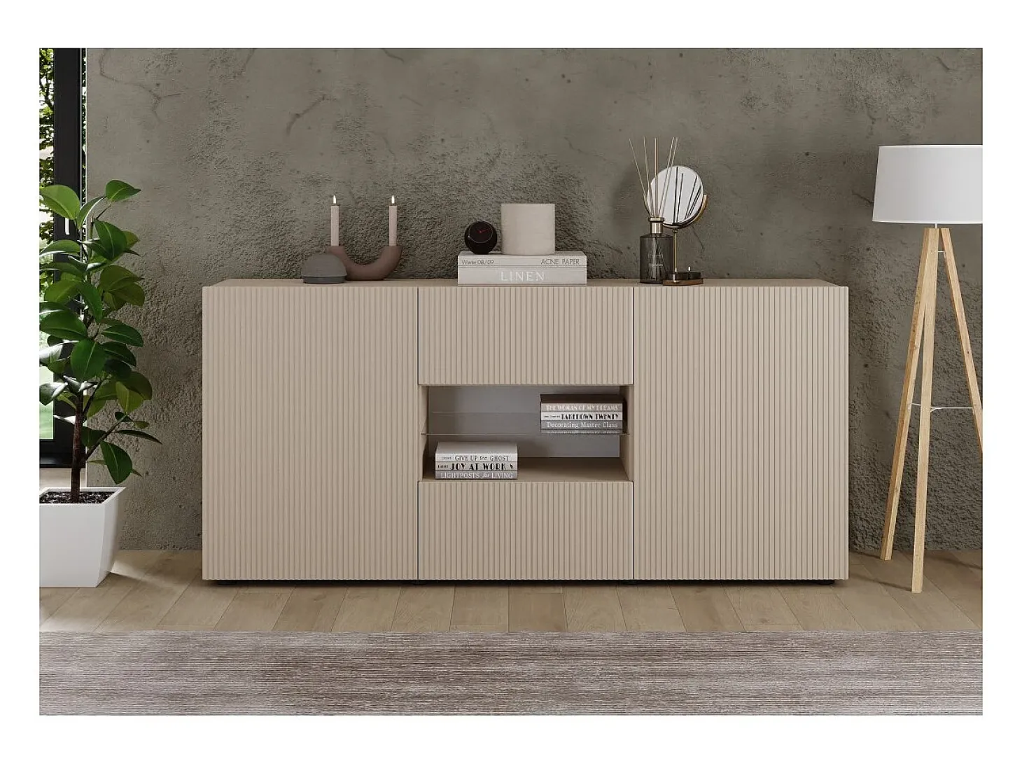 Buffet SCENA – L181 x H84 x P42 cm – 2 puertas + 2 cajones + nicho – Color Cachemira