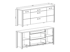 Buffet WINDSOR gris antracita y roble oscuro - 3 cajones y 2 puertas - 196.8 x 80.6 x 44 cm