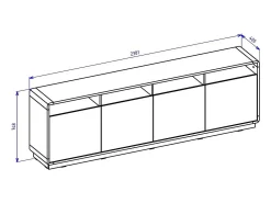 Buffet XL 240cm colección VILLA. Color roble y negro. 4 puertas y 4 nichos iluminados.