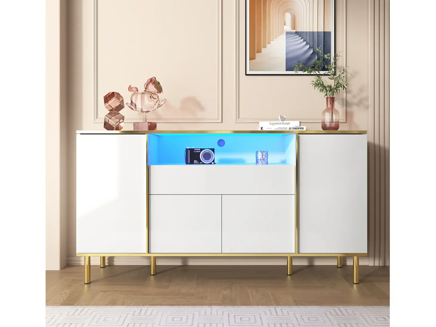 Buffet 150x40x80 cm - con 1 cajón - con 4 puertas - blanco