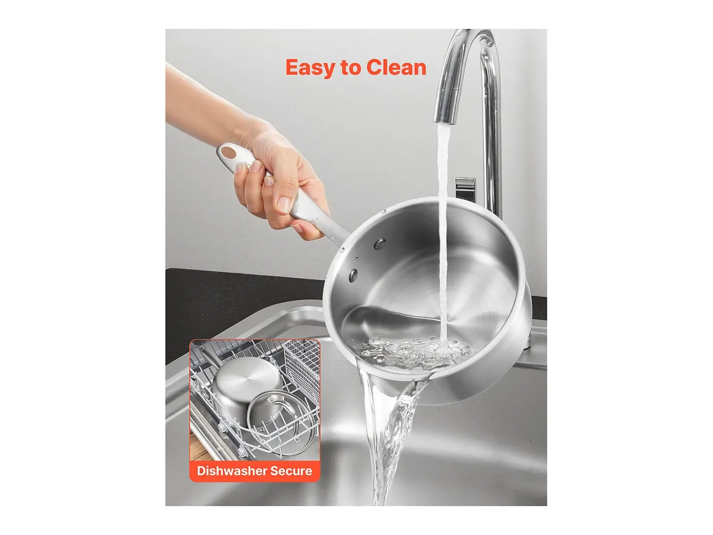 Cacerola SucceBuy en Acero Inoxidable 1,4 L, Cacerola con Tapa de Vidrio Y Mango Ergonomico, Antiadherente, Lavable en Lavavajillas, Utensilio de Cocina