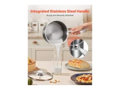 Cacerola SucceBuy en Acero Inoxidable 2,4 L con Cesta de Vapor, Cacerola con Tapa de Vidrio Y Mango Ergonomico, Lavable en Lavavajillas