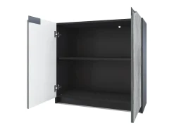 Cajonera Logan, Cómoda con 2 Puertas, negro mate/gris de alto brillo (82 x 78 x 37 cm)