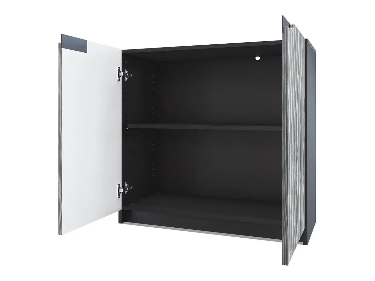 Cajonera Logan, Cómoda con 2 Puertas, negro mate/gris de alto brillo (82 x 78 x 37 cm)