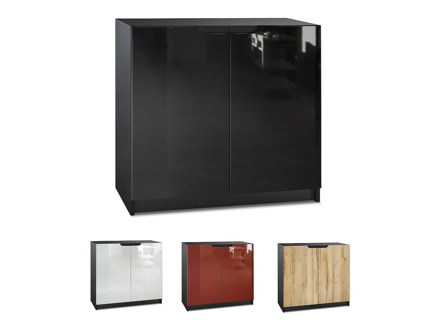 Cajonera Logan, Cómoda con 2 Puertas, negro mate/gris de alto brillo (82 x 78 x 37 cm)