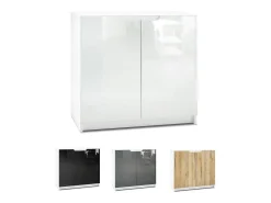 Cajonera Logan, Cómoda con 2 Puertas, blanco mate/gris claro satinado (82 x 78 x 37 cm)