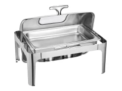 Calentadores de Comida SucceBuy Juego de Calientaplatos Rectangular de Acero Inoxidable de 8.5 L con Tapa Enrollable y 2 Bandejas Medianas