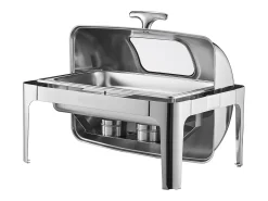 Calentadores de Comida SucceBuy Juego de Calientaplatos Rectangular de Acero Inoxidable de 8.5 L con Tapa Enrollable y 2 Bandejas Medianas