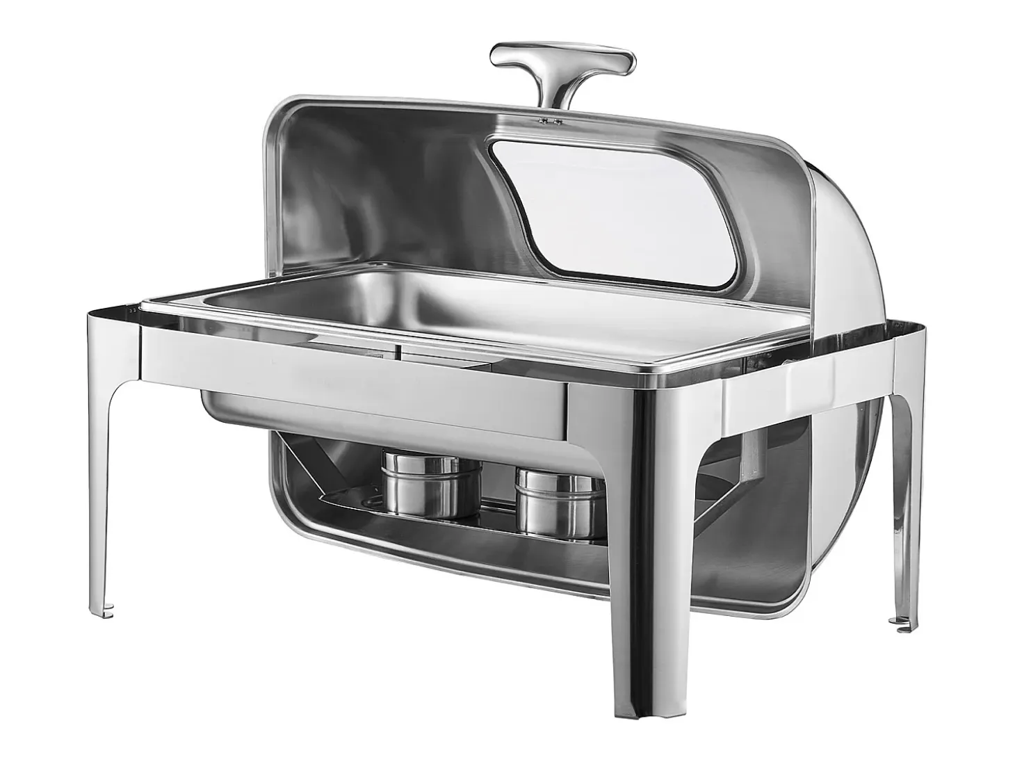 Calentadores de Comida SucceBuy Juego de Calientaplatos Rectangular de Acero Inoxidable de 8.5 L con Tapa Enrollable y 2 Bandejas Medianas