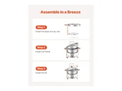 Calentadores de Comida SucceBuy Juego de 4 Calentadores de Bufé Redondos de 4.7 L, con Tapa, con 4 Cuencos de Gran Capacidad, Tapa y Pinzas, Ideal para Bufés